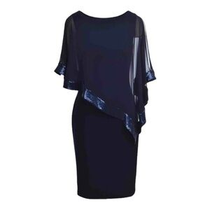 Joseph Ribkoff 730236 Midnight Navy Chiffon Overlay Sequin Trim Dress - 8 NWOT